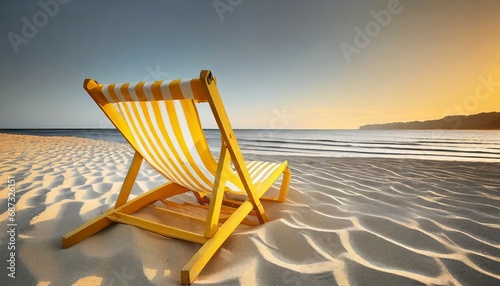 yellow striped beach chair for summer getaways on white background photo