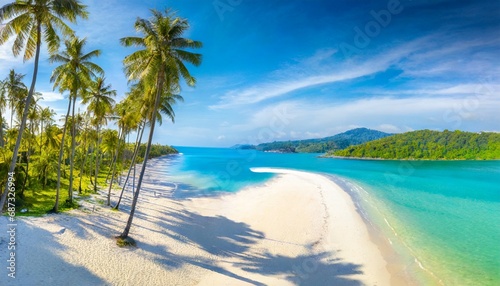 beautiful tropical beach banner white sand and coco palms travel tourism wide panorama background concept amazing beach landscape © Irene