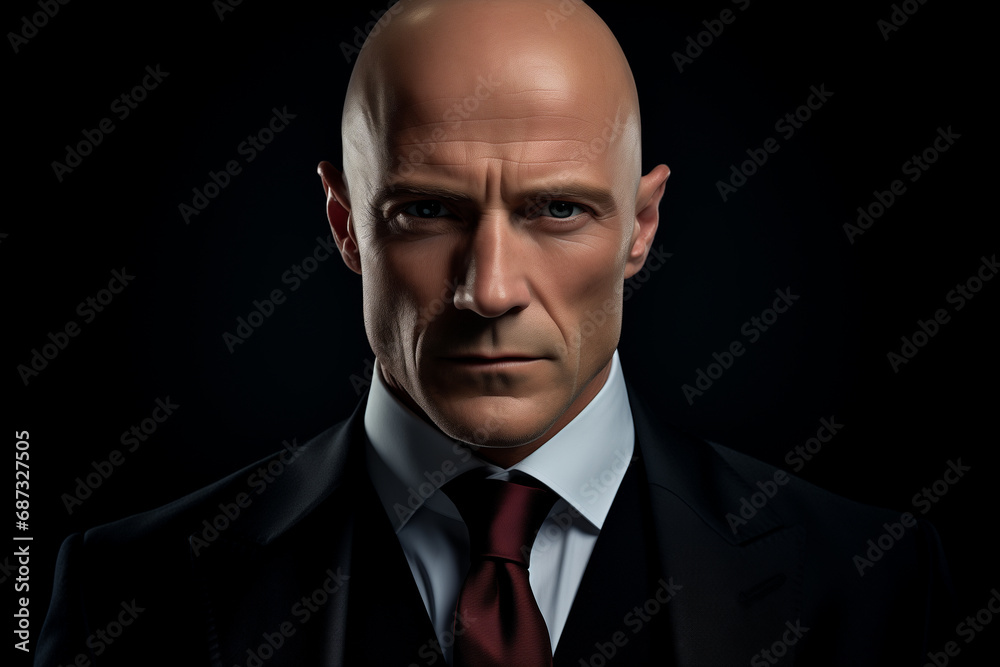 A modern and elegant bald man, 48 years old. A modern and elegant bald man, 48 years old.