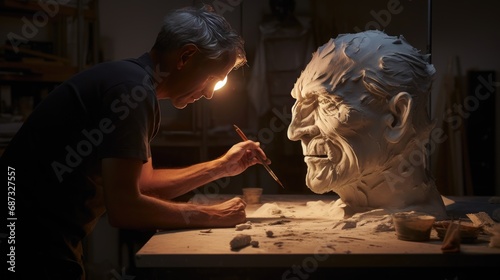 VFX artist working on a wax sculpture of a monster