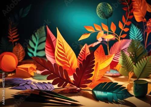 Paper craft leaves in a colorful display