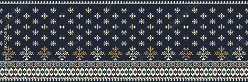 Abstract ethnic pixel border pattern flower. Aztec fabric boho mandalas India sari border design textile wallpaper. Tribal native motif African American saree borders Saree embroidery vector  photo
