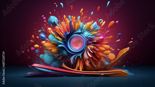 3d abstract colorful explosion of paint on a black background