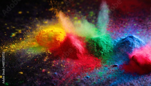 colorful rainbow holi paint color powder explosion on dark black background peace rgb gaming beautiful party concept © Irene