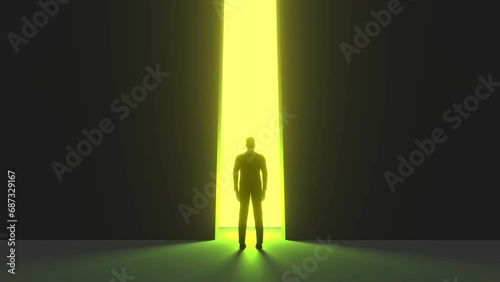 businessman standing to an open door