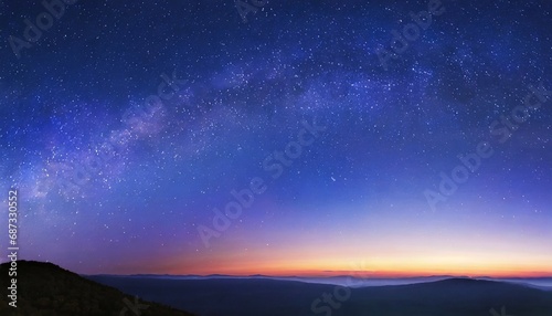 night starry sky at sunrise blue galaxy horizontal banner © Irene