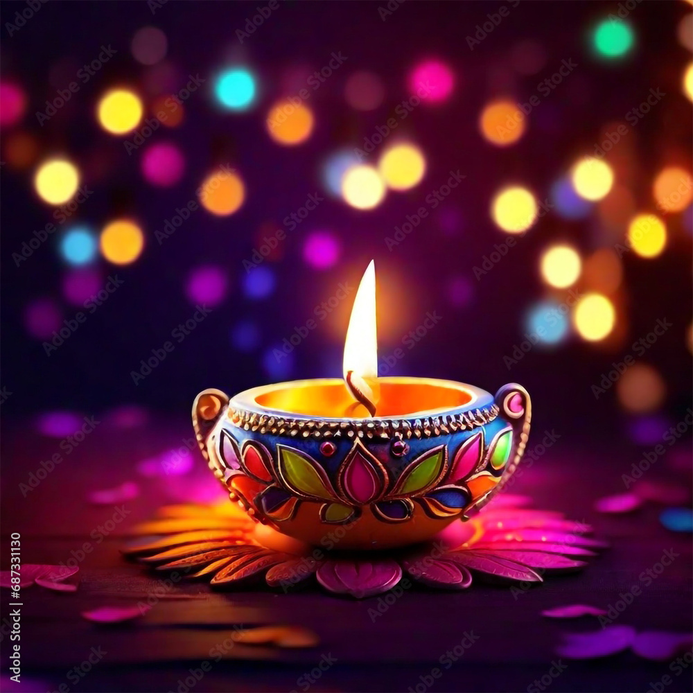 illustration of burning diya on happy diwali holiday background
