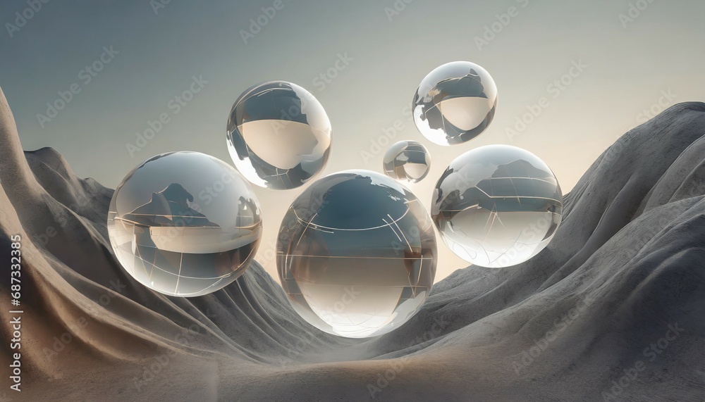 a collection of levitating translucent globes abstract shape 3d render style on a background generative ai - obrazy, fototapety, plakaty 
