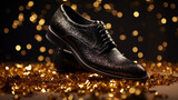 New years male golden sparkling shoe surrounded by glitter 