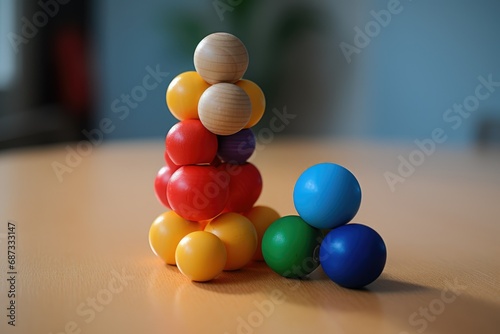 Educational toys Montessori system. Colored pyramid of balls. Development of children's motor skills. Start speech.