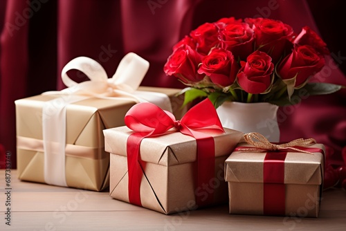 gifts for Valentine s Day  decorated with flowers emphasizing the romantic atmosphere around