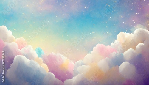 unicorn galaxy pattern pastel cloud and sky with glitter cute bright paint like candy background theme concept to montage or present your product for women girls in princess style photo