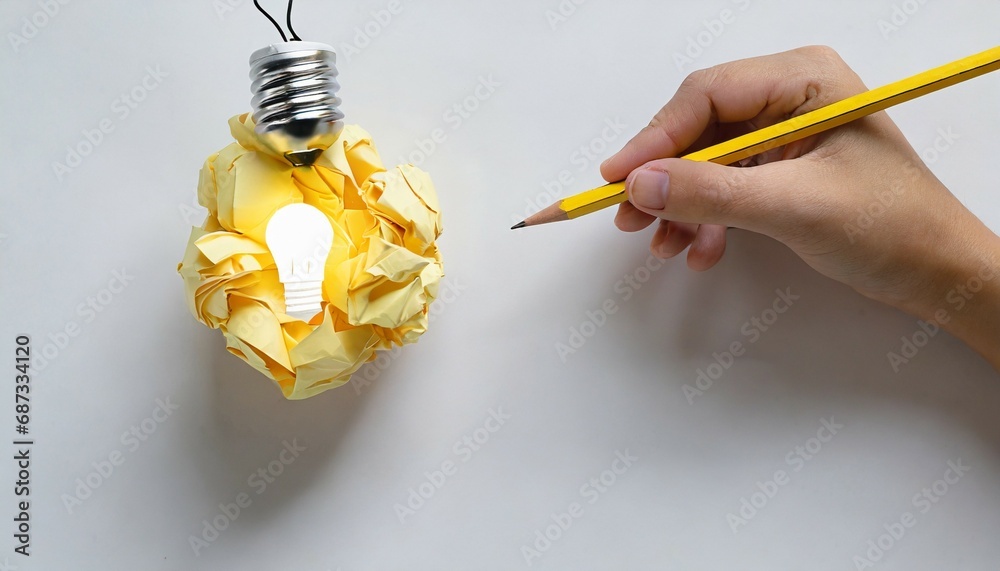 creative thinking ideas and innovation concept paper scrap ball yellow ...