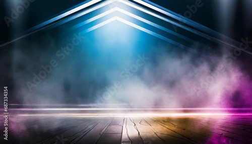 background of an empty room with smoke and neon light dark abstract background