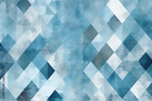Motif géométrique carrés aux teintes bleues, blanches et grises à l'aquarelle photo