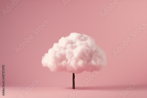 Pink cloud tree on a pastel pink background.Minimal creative nature enviroment concept. photo