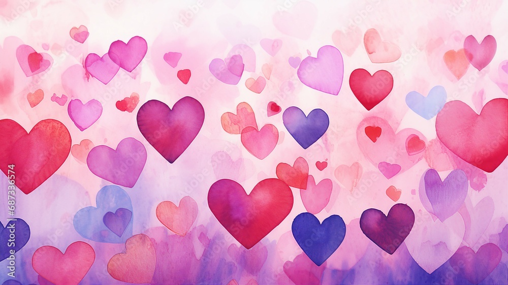 Watercolor Hearts and Painted Love Background