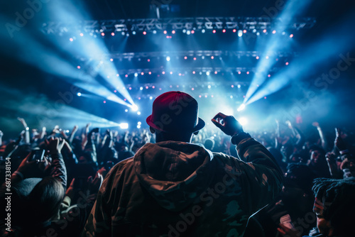 music rap concert with light beam. generative ai photo