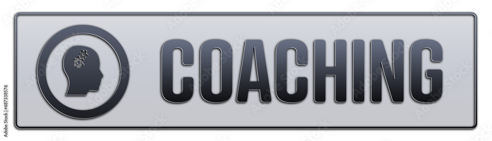 Coaching symbol. A grey banner with word Coaching. Isolated on white background. Coaching symbol. A grey banner with word Coaching. Isolated on white background.