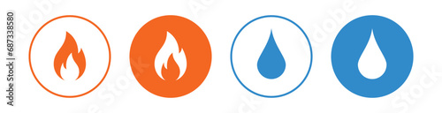 Fire and water drop flat icon, Symbol of water and fire energy in modern style isolated
