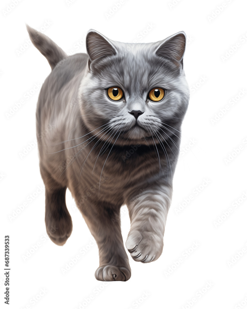 British Shorthair Cat Illustration Advancing with a Gentle Gaze British Shorthair Cat Illustration Advancing with a Gentle Gaze