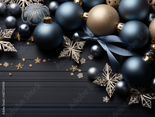 silver and dark navy blue Christmas background, ppt, Ornaments, snow flakes, shining