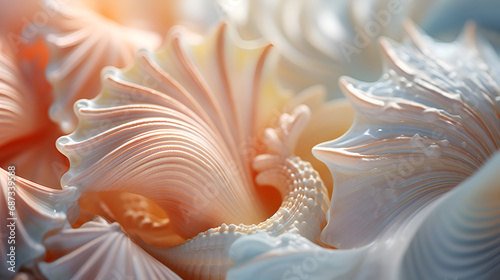 The Texture And Patterns Of A Seashell, Generative AI, Creative concept of underwater life. Unusual inhabitants of the sea or ocean, macro closeup wallpaper., Die Muster, Strukturen und Farben versc