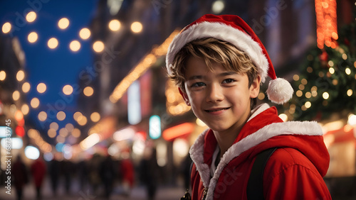 portrate of a boy in santa claus costume