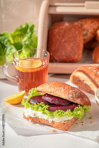 Delicious and healthy sandwich for fresh breakfast in morning.