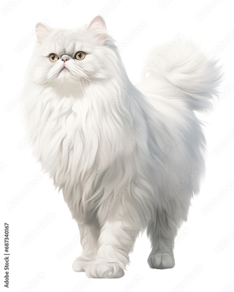 Majestic White Persian Cat with Plush Coat Illustration