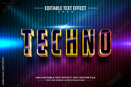 Techno 3D editable text effect template