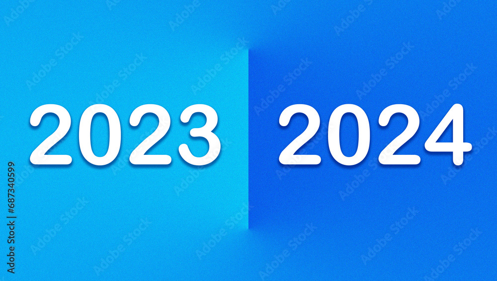 Fototapeta premium Abstract image from 2023 to 2024. Blue background that beautifully represents light and shadow.
