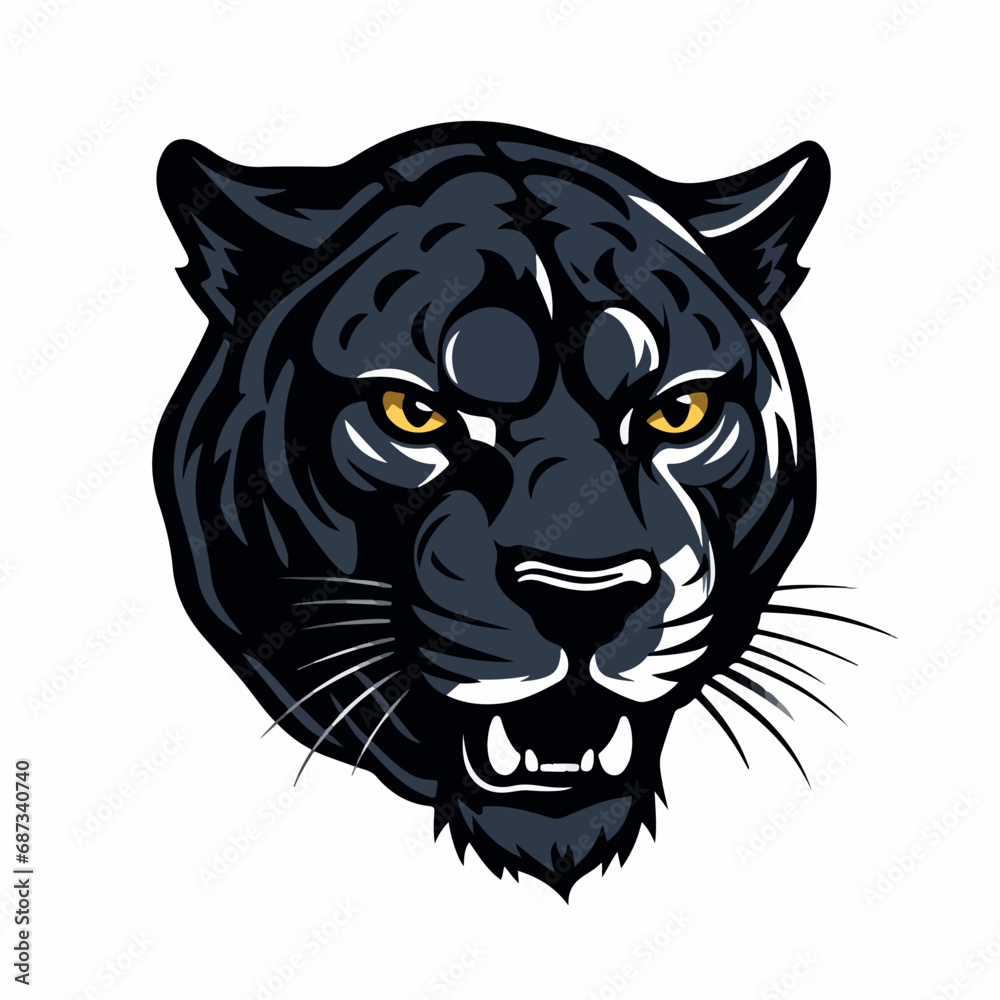 Fototapeta premium Panther in cartoon, doodle style. Isolated 2d vector illustration in logo, icon style, Eps 10, black and white. AI Generative