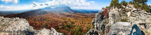 Hanging Rock State Park, North Carolina. cliffs & plateaus, with rock climbing, lake fishing, swimming, camping & hiking. Good views for colorful autumn foliage. gorgeous peak fall color. 360° view. photo