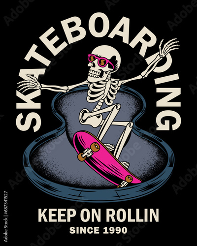 vector illustration skull ride a skateboard