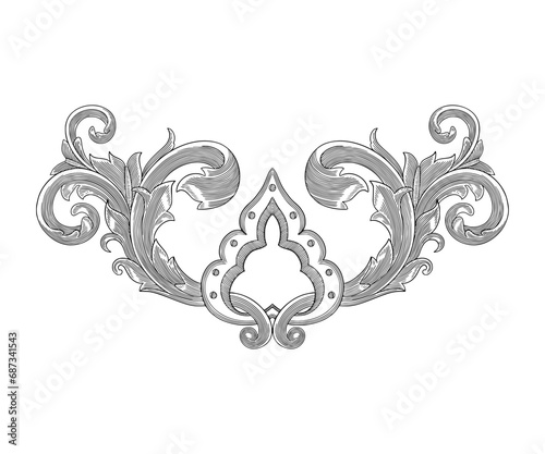 Vintage baroque floral ornament frame, Victorian antique decoration engraving illustration