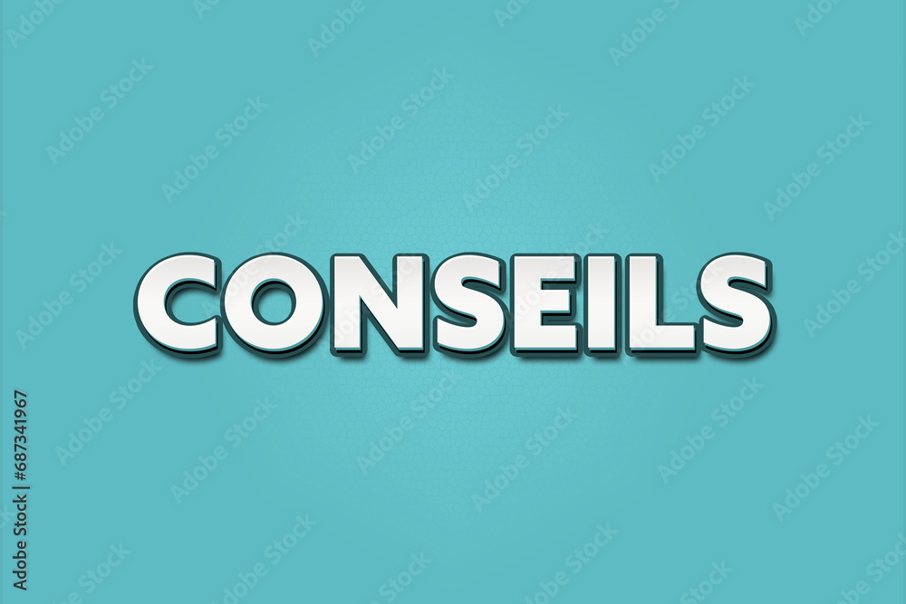 Conseils. A Illustration with white text isolated on light green background.