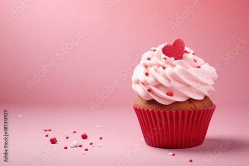 cupcake with a heart-shaped decoration. Web banner with copy space, Generative Ai 