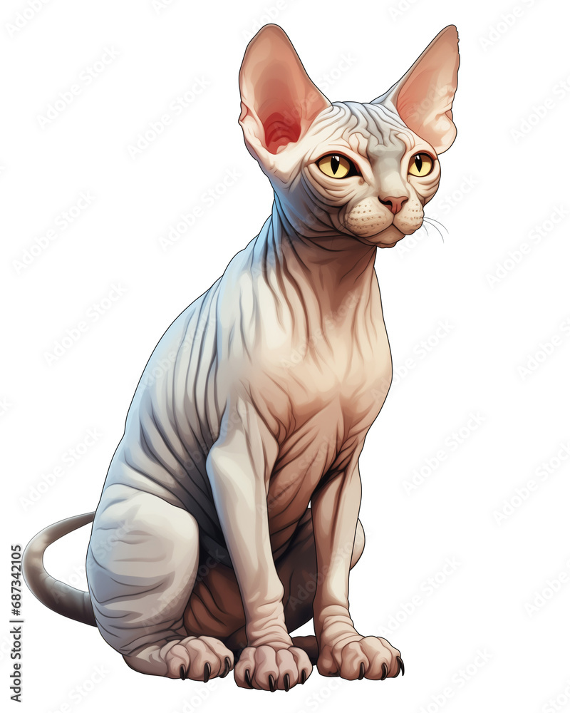 Elegant Hairless Sphynx Cat in Thoughtful Pose illustration