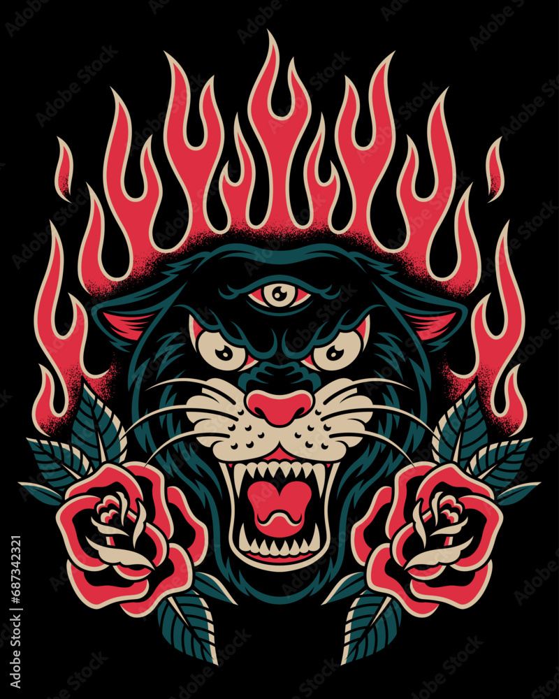 Panther with old school tattoo style