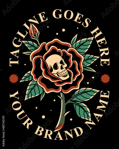 Vector illustration Skull with Rose Flower