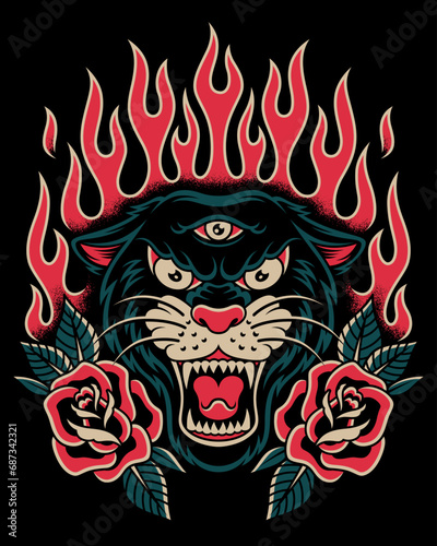 Panther with old school tattoo style