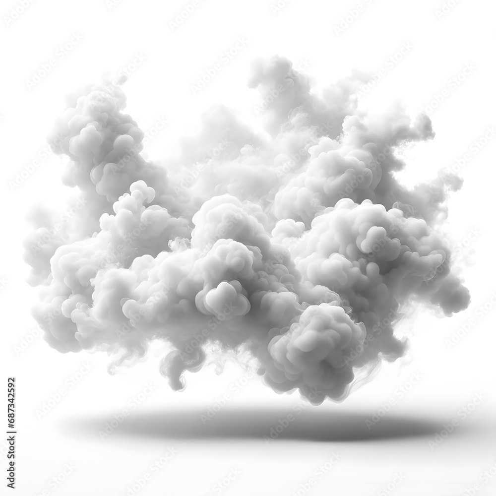 Delicate and ethereal mist of white fog, creating a sense of mystery and softness on a white background.