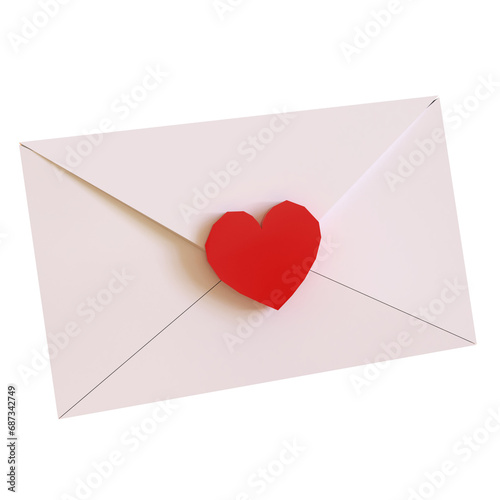 envelope with heart Icon Symbol isolated 3D render Ilustration
