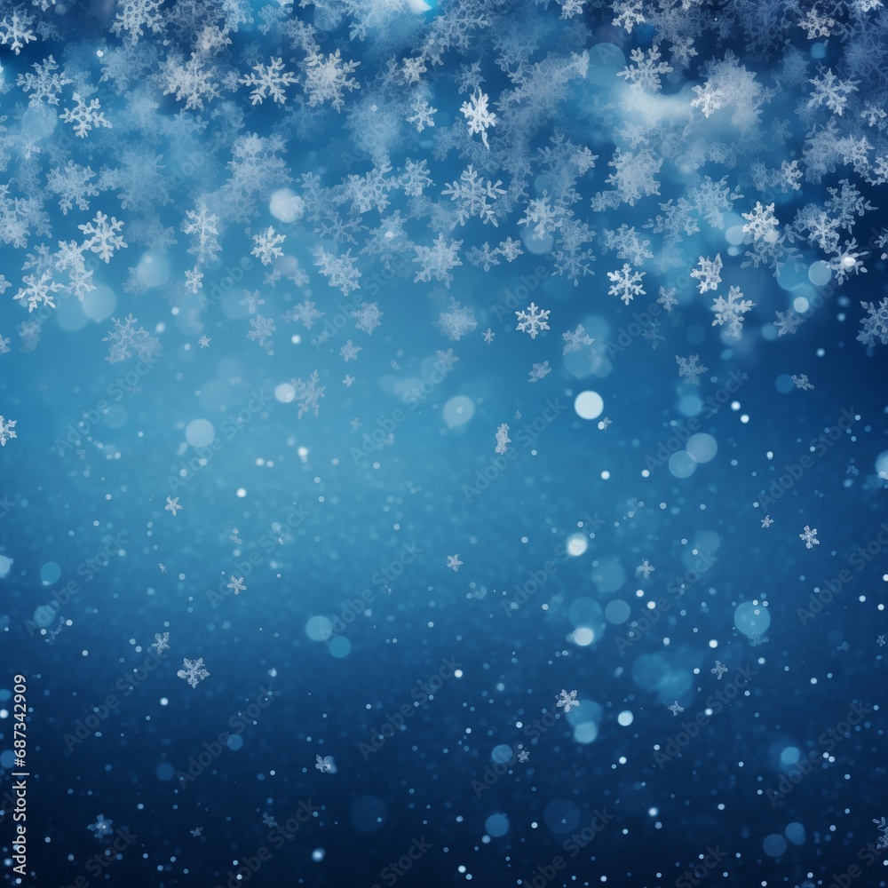 Christmas and New Year background with abstract snowflakes on blue background. Christmas greeting card. Created using generative ai tools