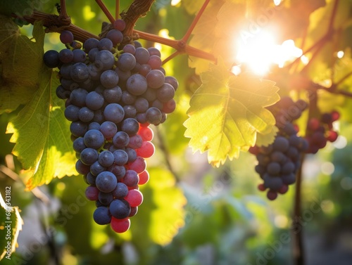 Grapes on the vine. Generative AI.