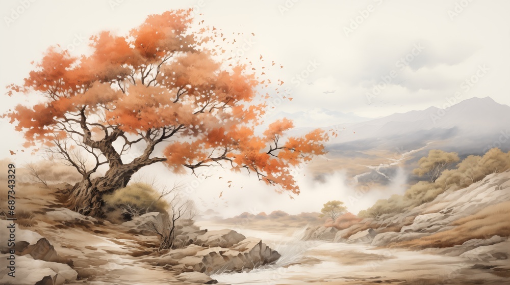 A Majestic Tree Standing Strong amidst Rocky Terrain A Majestic Tree Standing Strong amidst Rocky Terrain