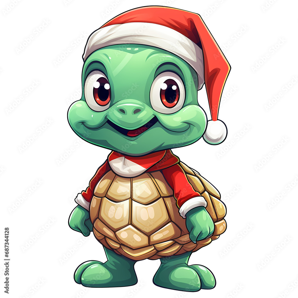 Obraz premium Cute Turtle Cartoon Santa Hat Clipart Illustration