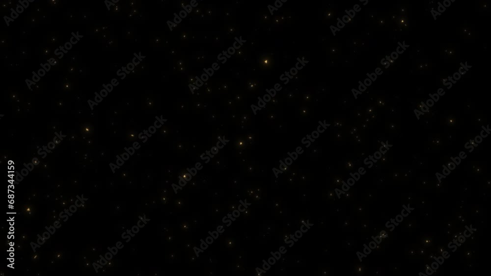 Gold glitter particles flying up on black background. Glittering sparkles on black background. for luxury premium product design or award backdrop. award, music, wedding, anniversary, party 