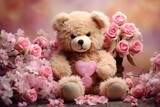 teddy bear with flowers and hearts in fluffy paws Teddy Bear with heart Valentines teddy bear